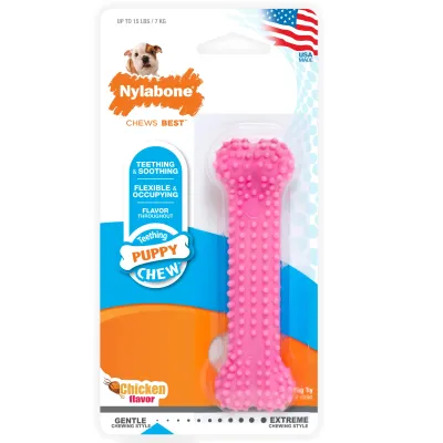 NYLABONE PUPPY CHEW PINK DENTAL BONE,CHCKEN-PETITE