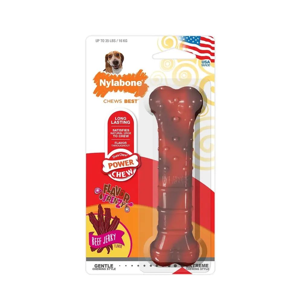 NYLABONE POWER CHEW TEXTURED BONE, BEEF JERKY-WOLF