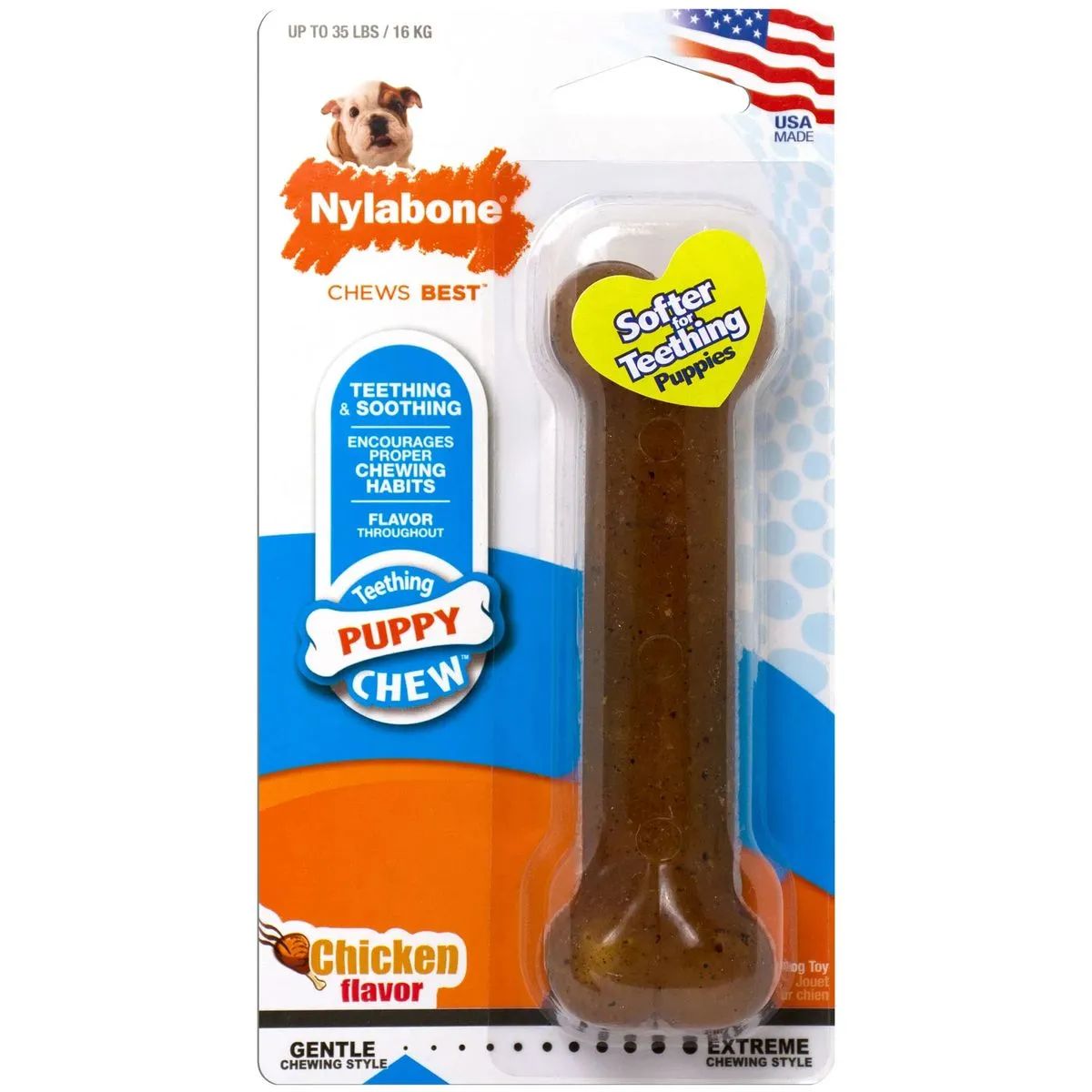 NYLABONE PUPPY CHEW BONE,CHICKEN-WOLF