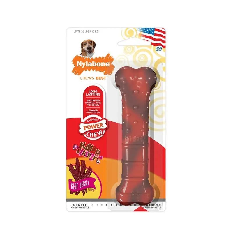 NYLABONE POWER CHEW TEXTURED BONE, BEEF JERKY