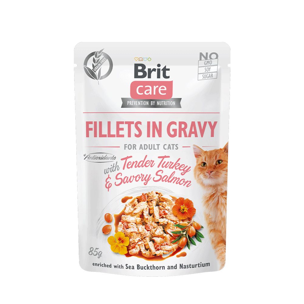 BRIT CARE CAT FILLETS IN GRAVY WITH TENDER TURKEY 85GR