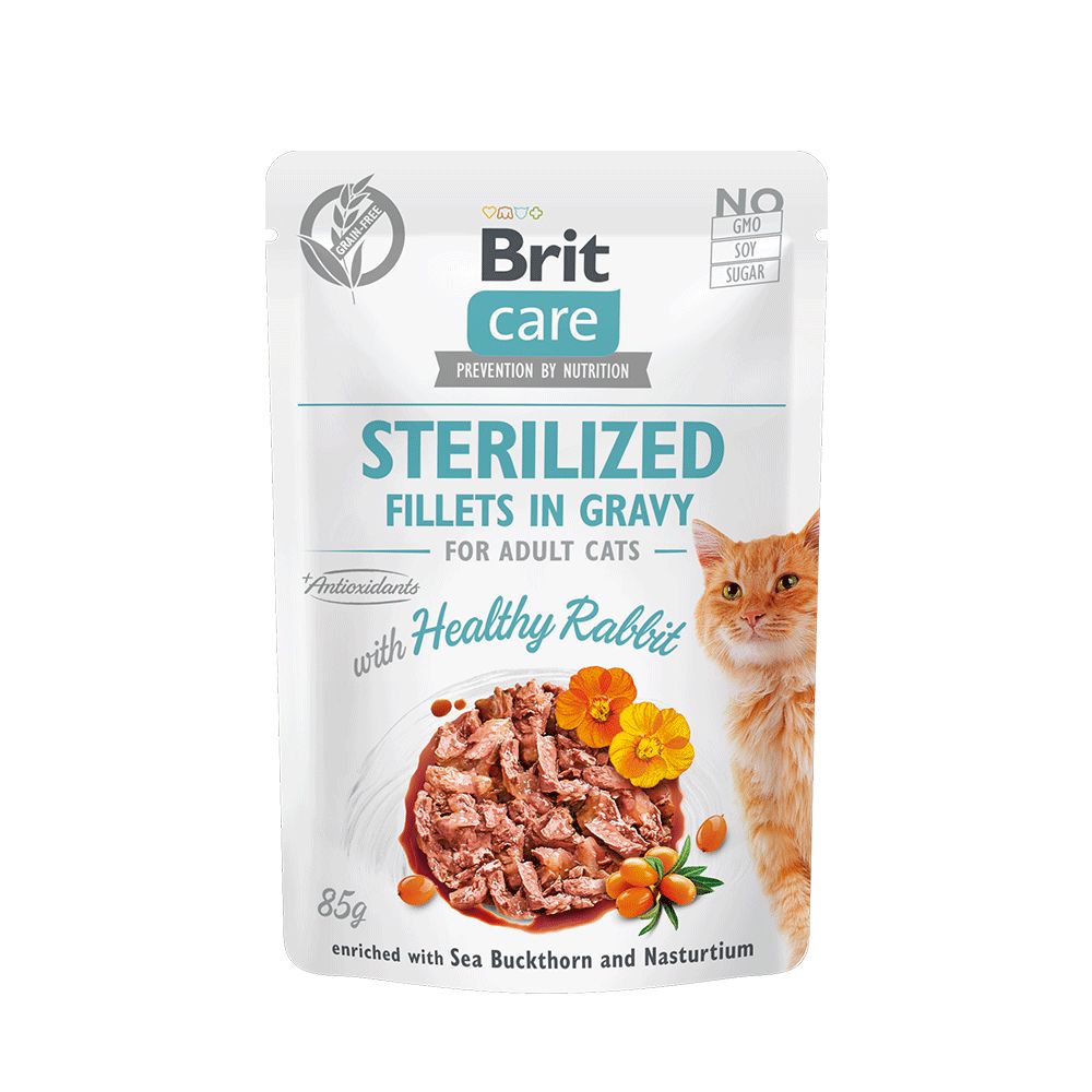 BRIT CARE CAT FILLETS IN GRAVY WITH HEALTHY RABBIT 85GR