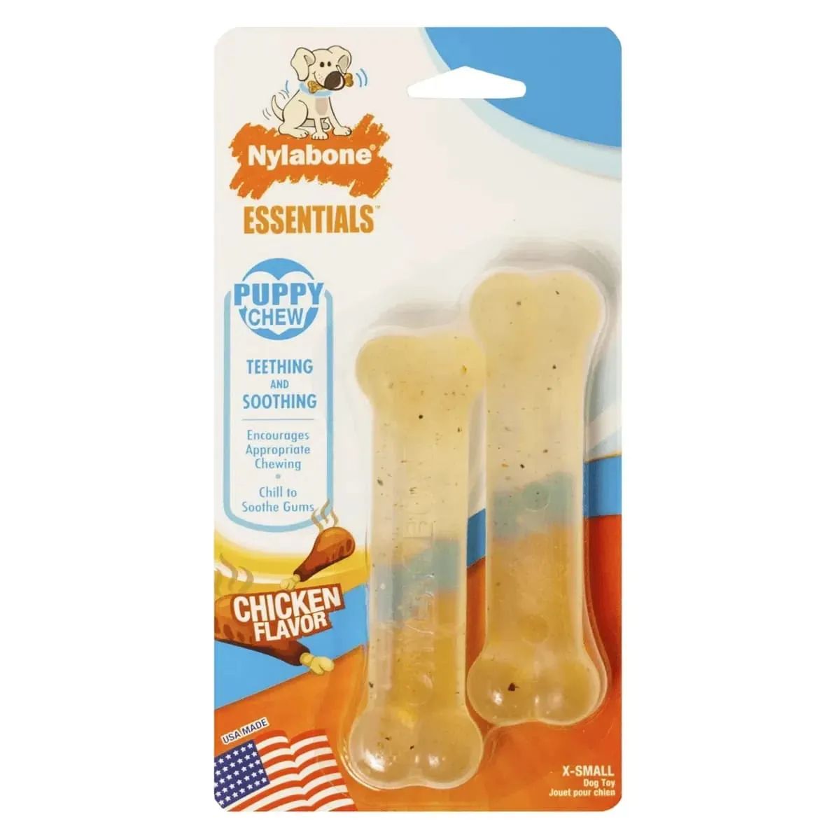 NYLABONE PUPPY CHEW BONE TWIN PACK,CHICKEN-XS