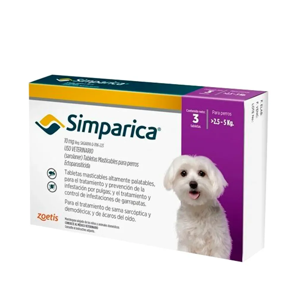 SIMPARICA 10 MG 2.5-5 KG tableta x 1un