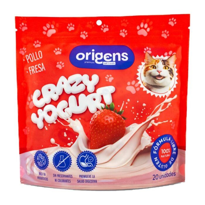 ORIGENS SNACK GATOS-CRAZY YOGURT POLLO&amp;FRESA 20GR.