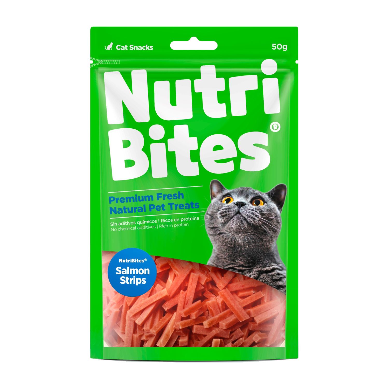 NUTRIBITES SALMON STRIPS X 50G.