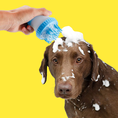 Masajeador dispensador de shampoo para mascotas, gatos y perros