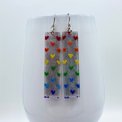 Rainbow Heart Dangle Earrings