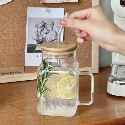 Bamboo Lid Mason Jar with Glass Straw square
