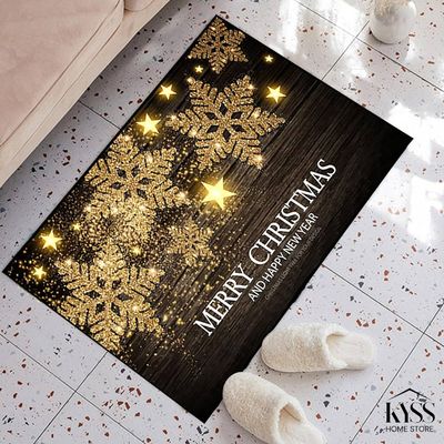 MERRY CHRISTMAS GOLDEN SNOWFLAKES MAT