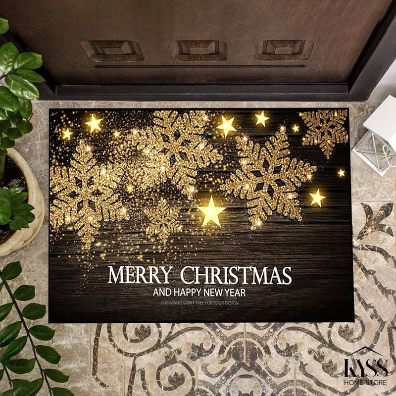 MERRY CHRISTMAS GOLDEN SNOWFLAKES MAT