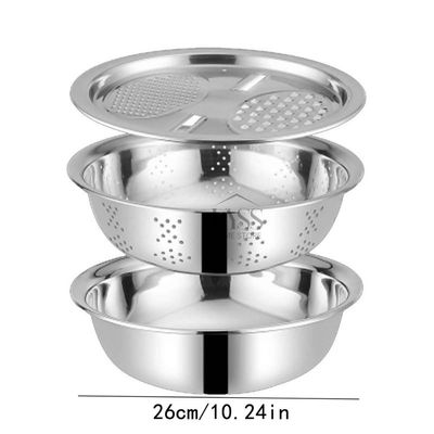 3-in-1 Stainless Steel Mixing Bowl Set with Colander &amp; Grater Lid