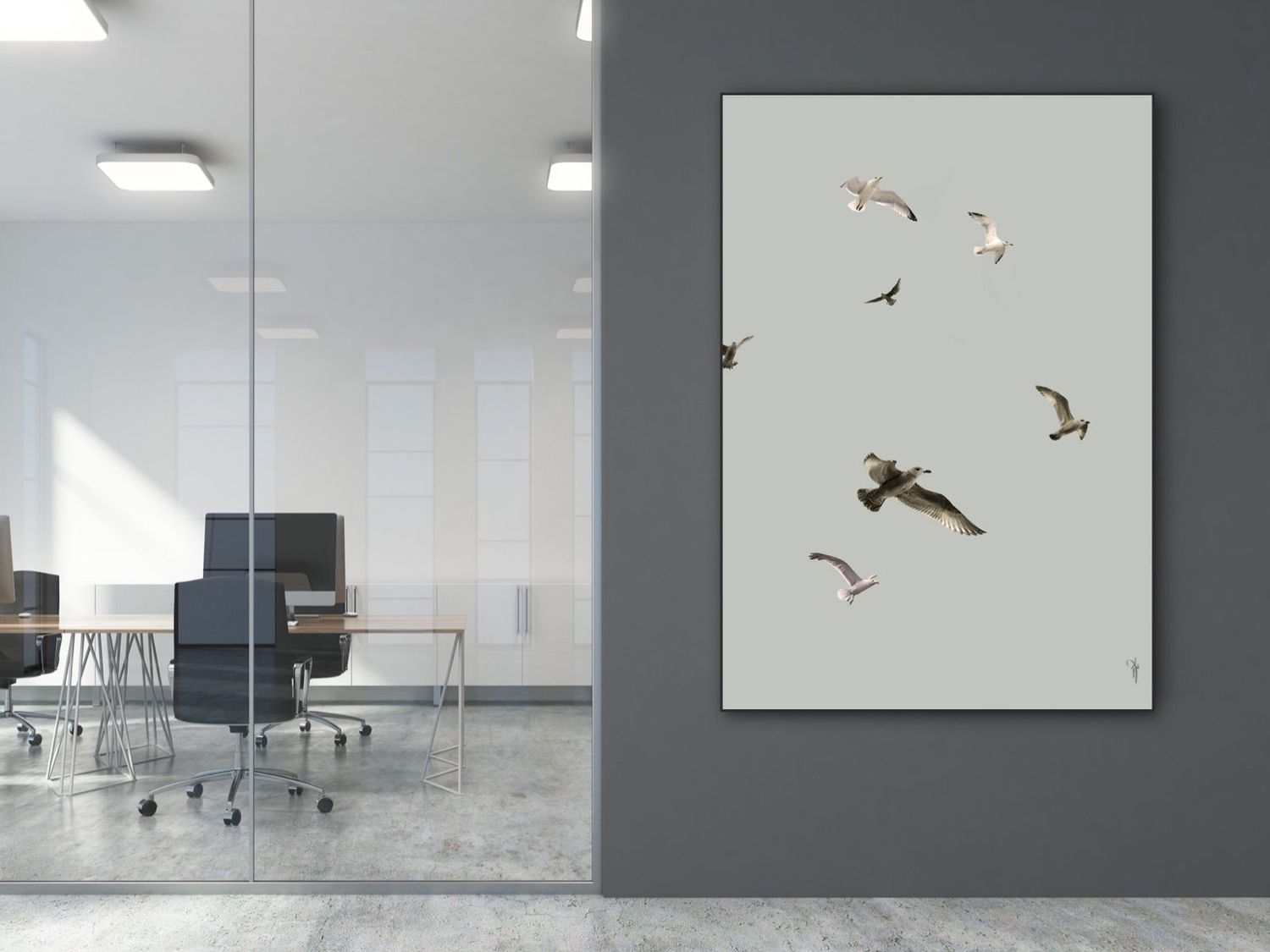 ARTHENTIC Akustikbild 70 x 100 cm - VÖGEL grau von Rikke Darling 1