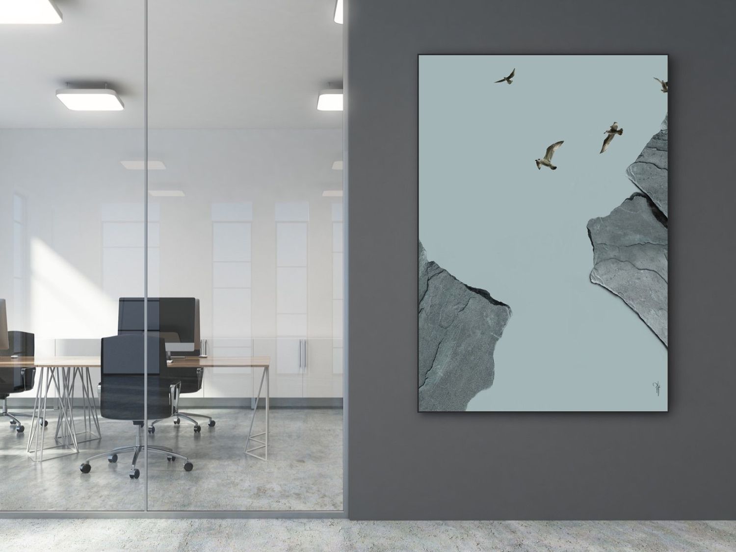 ARTHENTIC Akustikbild 70 x 100 cm - VÖGEL blau von Rikke Darling 2