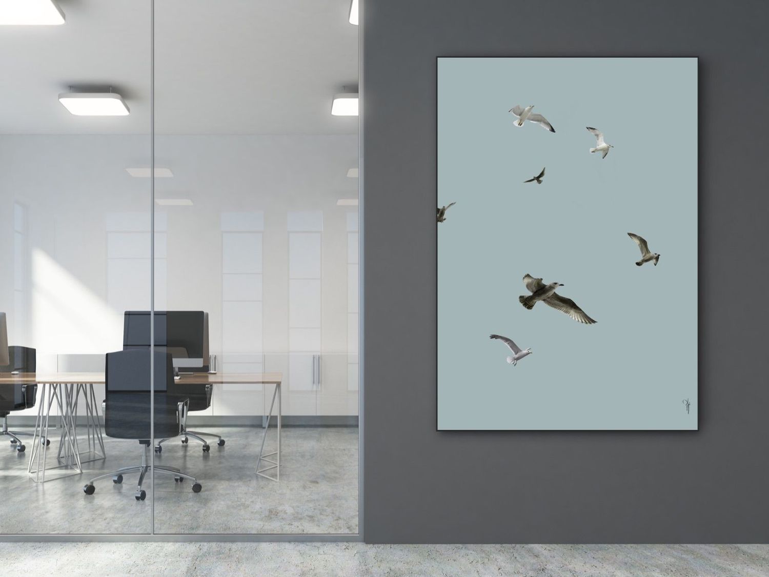 ARTHENTIC Akustikbild 70 x 100 cm - VÖGEL blau von Rikke Darling 1