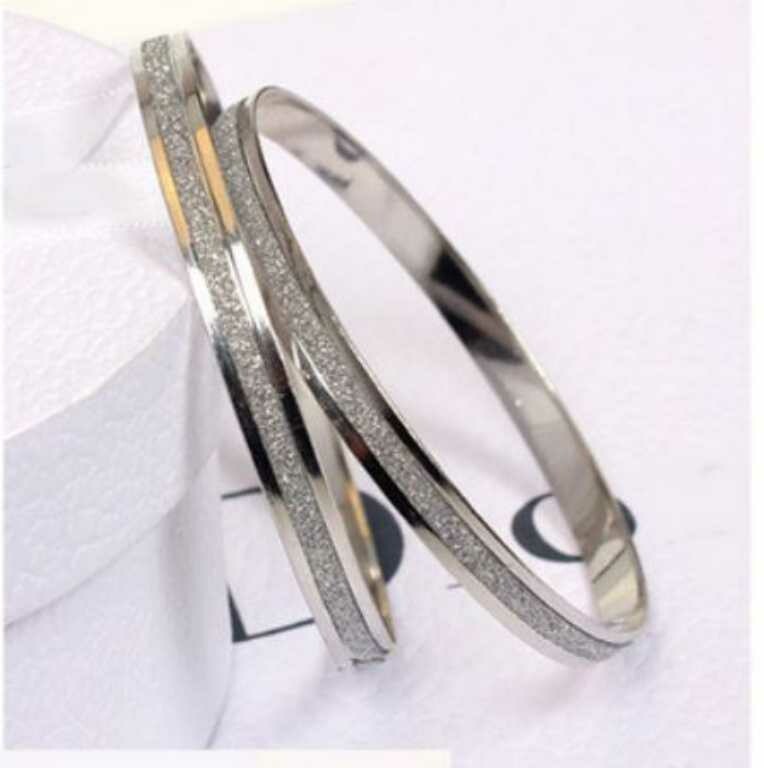 Set of 2 Korean Double-Matt Frosted Silver Plated Bangle