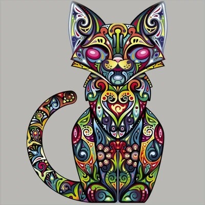 Washable T-shirt Iron-on Transfers - Colourful Mystical Cat