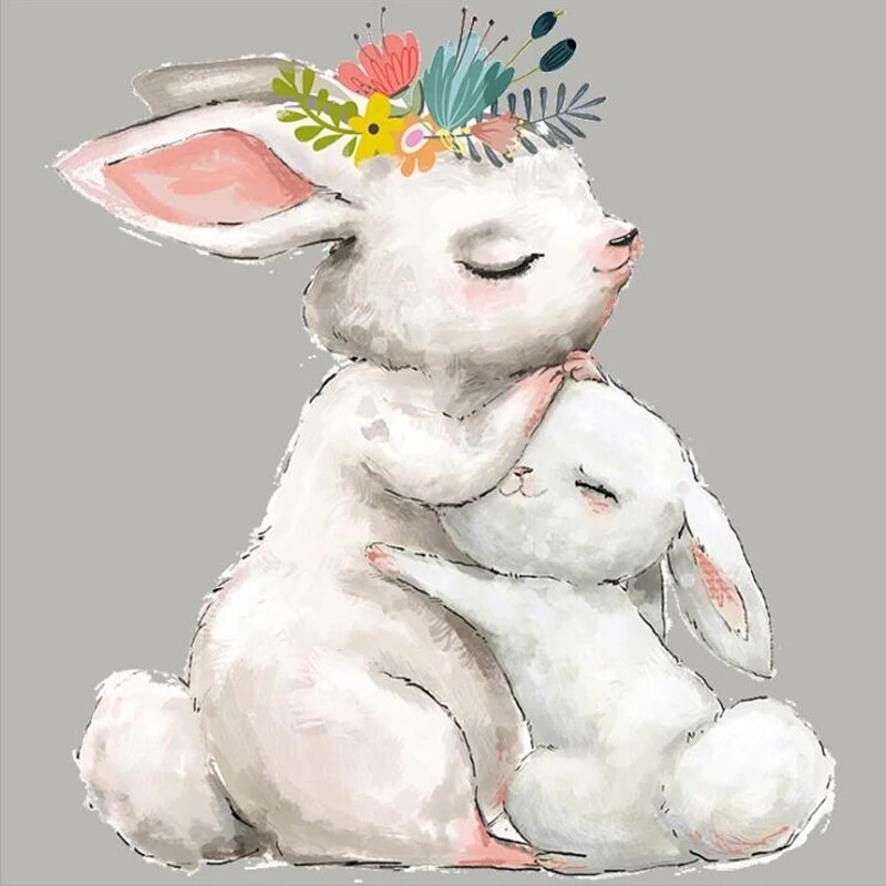 Washable T-shirt Iron-on Transfers - Lovely Mommy-Baby Rabbit