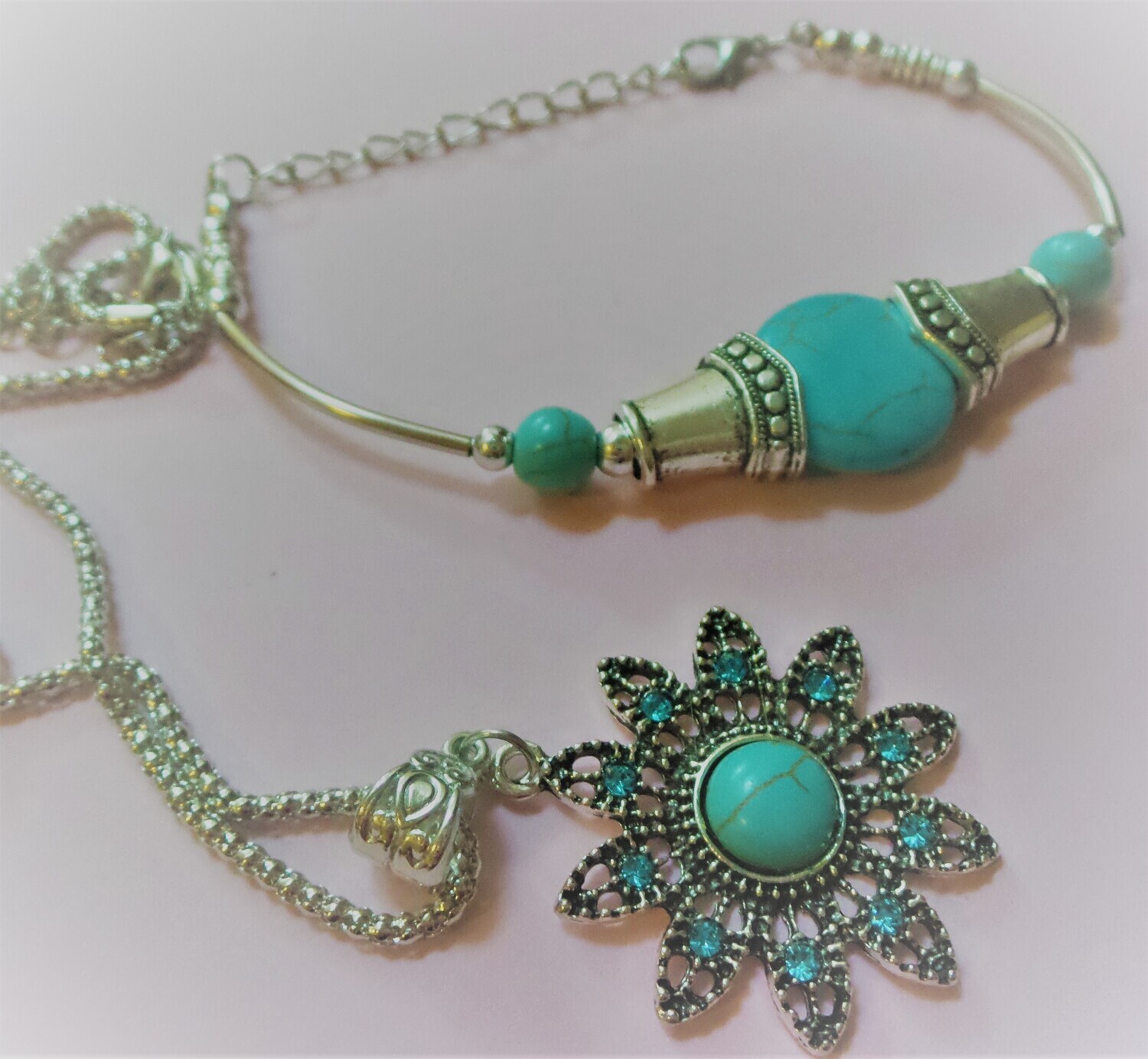 Turquoise Necklace Pendant &amp; Charm Bracelet