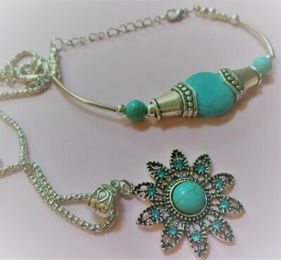 Turquoise Necklace Pendant &amp; Charm Bracelet