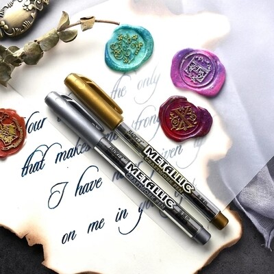 2 x Metallic Craftwork Pens - Ceramic-Fabric-CD-Metal-Glass-Wood