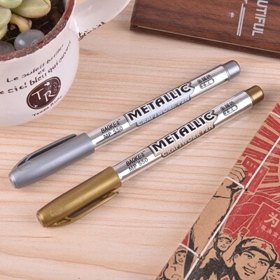 2 x Metallic Craftwork Pens - Ceramic-Fabric-CD-Metal-Glass-Wood