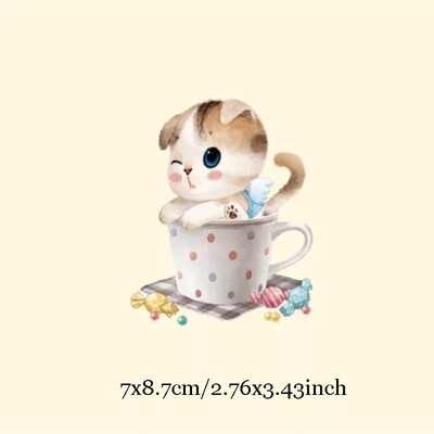 Washable T-shirt Iron-on Transfers - Kitten in Teacup