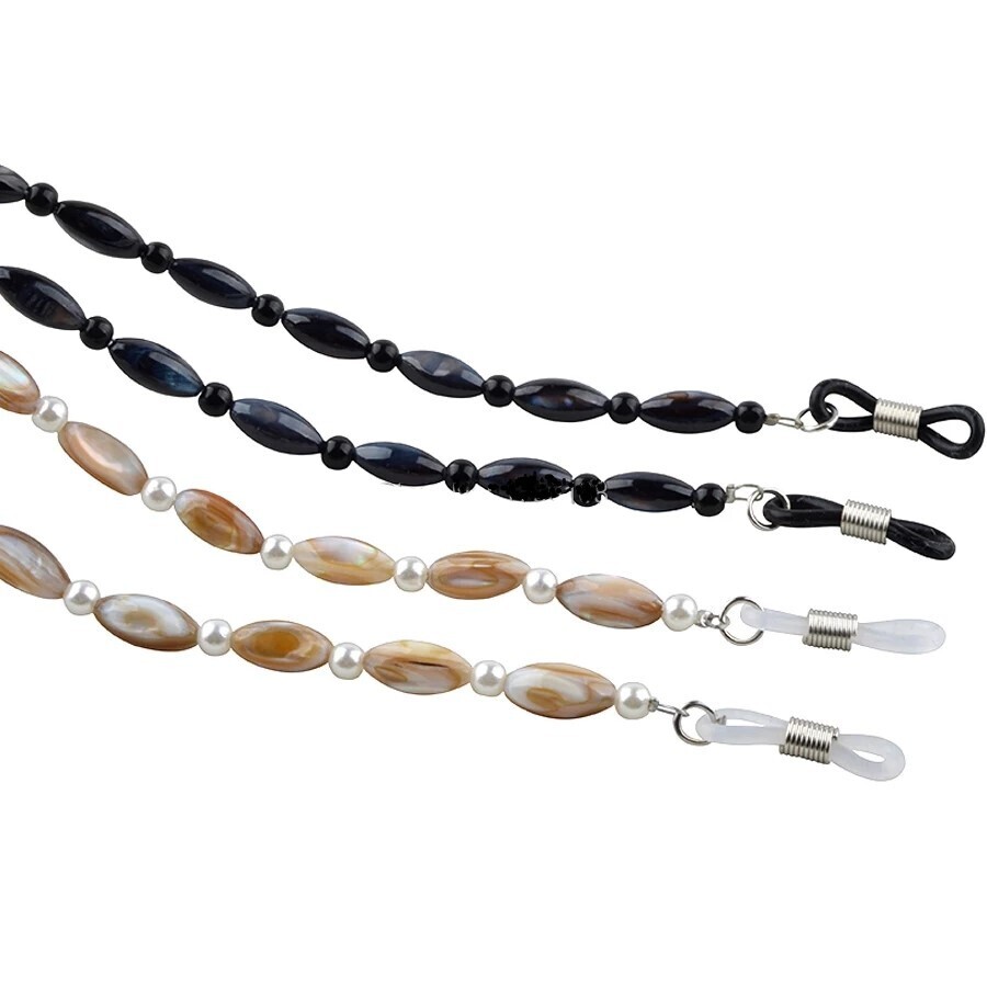 67cm Cream / Black Oval Shell Beads Reading Glasses Lanyard-Chain