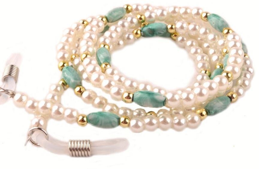 71cm Long Classic Jade Green Pearly Beads Reading Glasses Lanyard