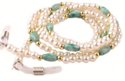 71cm Long Classic Jade Green Pearly Beads Reading Glasses Lanyard