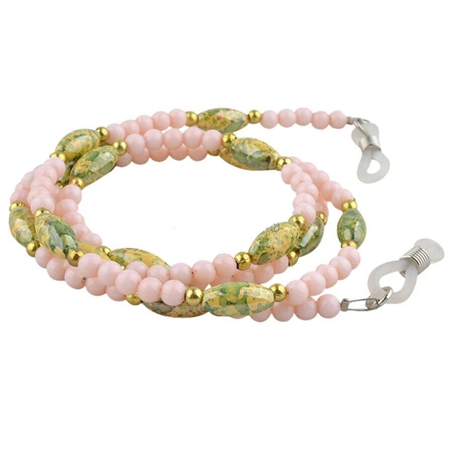 64cm Marbled Green-Yellow-Coral Beaded Optical Glasses Lanyard