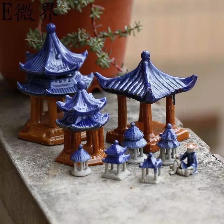 Choice of 1-2-3 Miniature Decorative Ceramic Architectural Chinese Pavilion