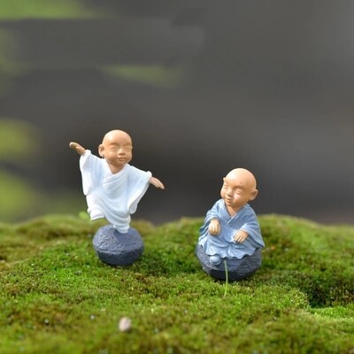 4 Little Buddhist Monk Miniature Figurines Pot Decor Ornaments