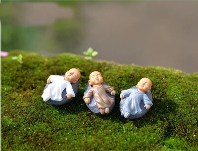 4 Little Buddhist Monk Miniature Figurines Pot Decor Ornaments