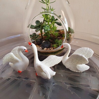 3 Little White Swans for Pot Terrarium Bonsai Decor Ornament