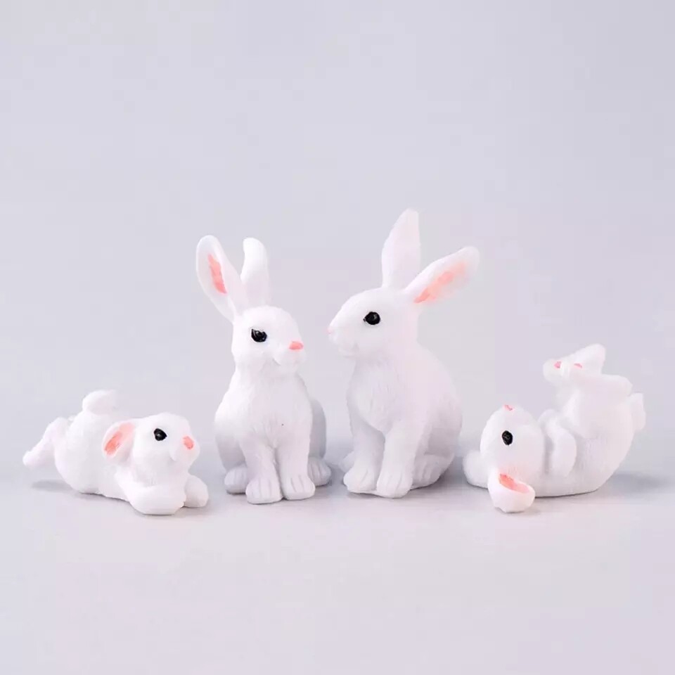 Set of 3-5-7 White Bunny Rabbit Figurines for Pot Terrarium Decor Ornaments