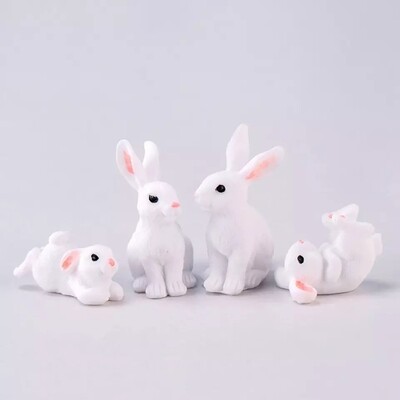 Set of 3-5-7 White Bunny Rabbit Figurines for Pot Terrarium Decor Ornaments