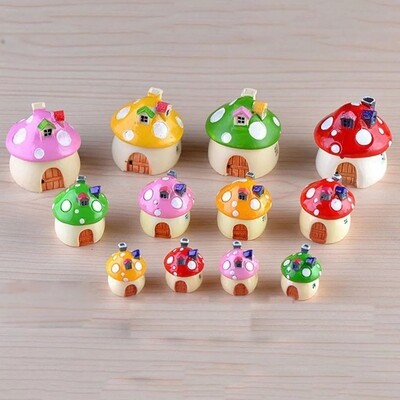 3 Sizes 4 Colours Miniature Mushroom Cottages Pot Decor Ornaments