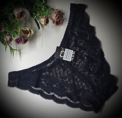 Size 6 (2XS) Yadina Black High Waisted Lace Panties – Geometric &amp; Floral Elegance - 3 Patterns