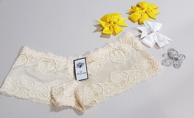 ✔Size 10 (S) Cream Yellow Lace Hipster Boyshorts Panties