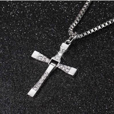 Trendy Classic Stainless Steel Crystal Rhinestone X-Pendant-Necklace