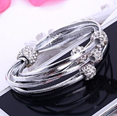 Korean Magnetic Clasp Multi Strand Suede Leather Crystal Bracelets