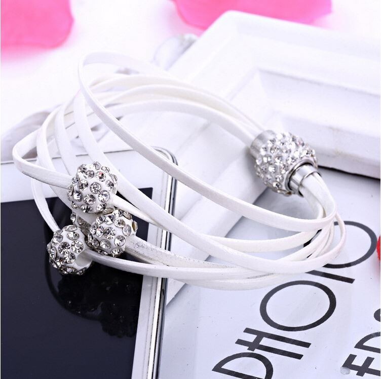 Korean Magnetic Clasp Multi Strand Suede Leather Crystal Bracelets
