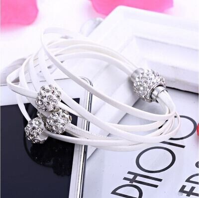 Korean Magnetic Clasp Multi Strand Suede Leather Crystal Bracelets