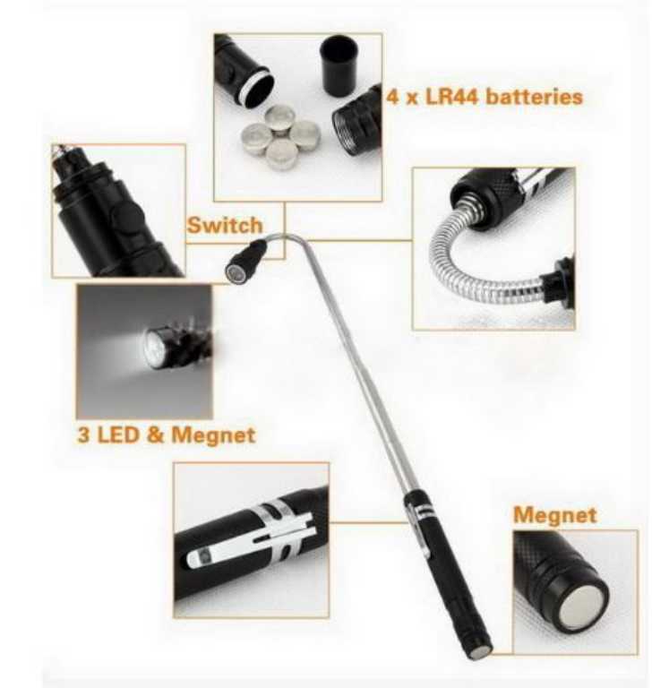 Telescopic Flexible 3 LED Lights-Torch-Magnetic Pickup Tool