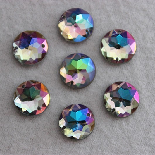 12mm 2-Holes 100 Sew-On Round Flatback Rainbow Crystal AB Rhinestones