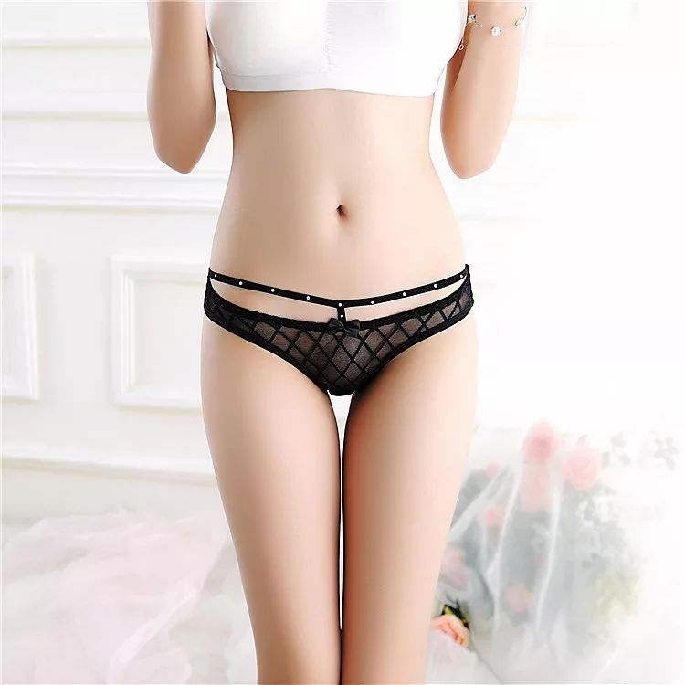 Black Size 8 T-Front Transparent Mid Rise Panties
