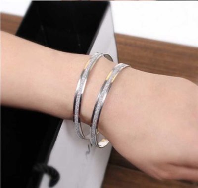 Set of 2 Korean Double-Matt Frosted Silver Plated Bangle