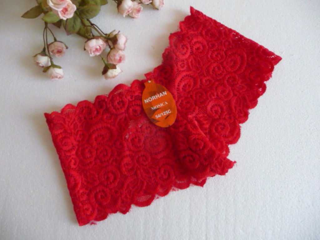 Size 8 Norhan Monica Deep Red Embroidered Lace Floral Mesh Boyshorts