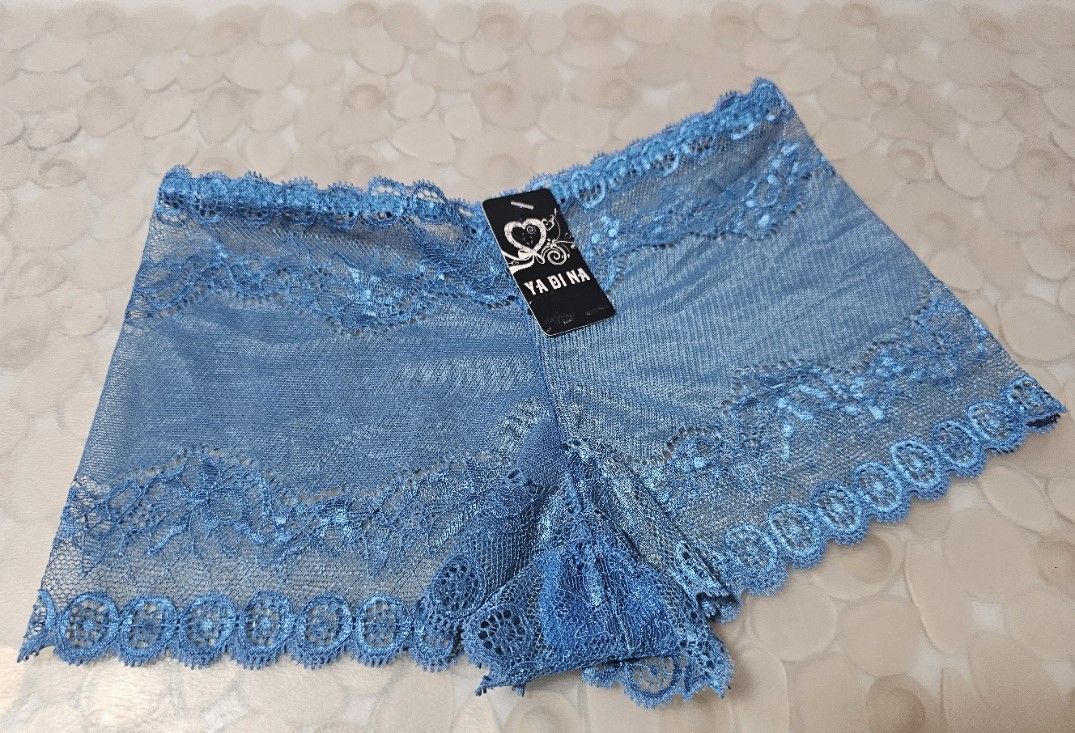 Size 6 (2XS) Sapphire Mist Lace Boyshorts Soft Mesh Geometric &amp; Floral Lace Boyshorts